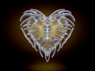 Heart protected by skeleton 3d 3drender blender chrome heart skeleton tattoo