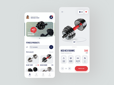 Fitness Product Shop App clean concept design dumbbells ecommerce figma fitness product health ios app minimal mobile app online shop shopping app sport store typography ui ux visual workout