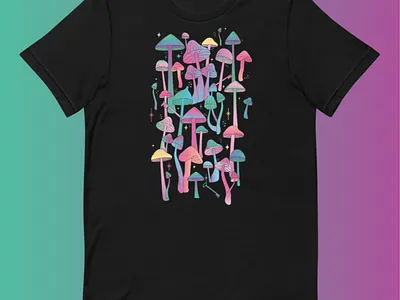 Psychedelic Apparel Design 70s apparel gradients illustrated mushrooms mushroom artwork mushrooms psychedelic psychedelic artowrk retro shrooms t shirt trippy