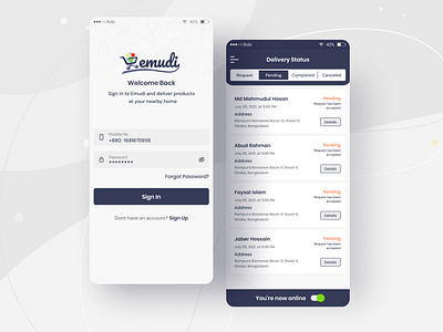 Delivery man App UI delivery app delivery man app design emudi grocery illustration kit mobile apps new saad khan saadkhan saadkhanuiux shopping ui ux