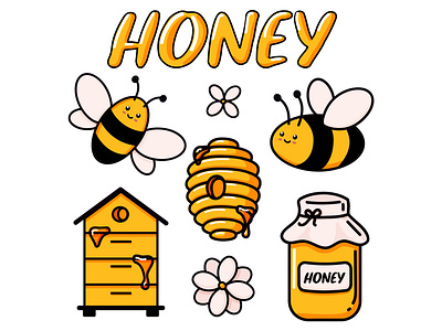 Honey bees kids set of illustrations adorable clipart cute graphic illustration