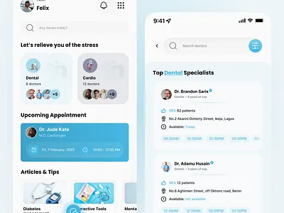 Patient Dashboard [Hospital App] app inspiration app screen branding defi inspiration design doctors dashboard glass design glassmorphism hospital app screen inspiration light mode screen patient dashboard search screen soft ui specialist app ui ui design web2 hospital design web3 web3 design