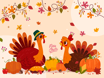 Thanksgiving cute design fall freelance illustration november season thanks thanksgiving turkey