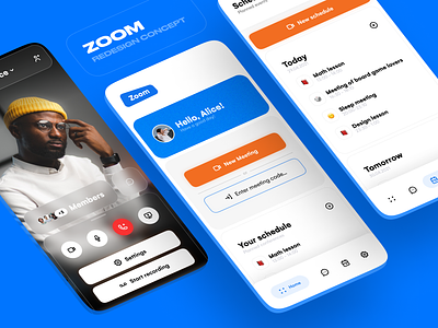 ZOOM — App Redesign Concept app blue call design flat graphic design ios meeting minimalism mobile orange photo redesign ui user inerface ux video web white zoom