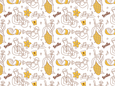 Brella Jazz Club Pattern branding brella cool corn doublebass fun illustration jazz jazzclub jazzman mocktail music note orangezest pattern saxophone syrup trumpet umbrella vanilla