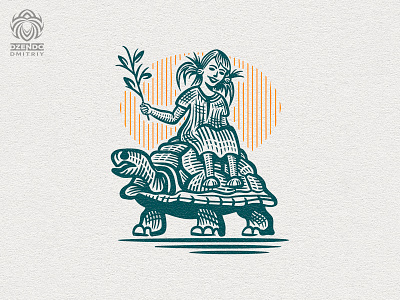 Girl And The Turtle beautiful branding design engraving girl logo logotype rider riding travel turtle