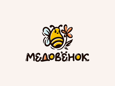 Homemade Honey bee character cyrillic flower honey lettering logo logotype nature