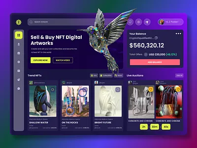 NFT Auction Marketplace User Dashboard admin admin panel analytics blockchain chart crypto wallet cryptoart design fluttertop nft nft app nft dashboard nft marketplace nft web nfts rarible ui uiux user dashboard web3