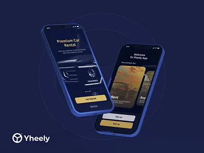 Yheely App app branding buy car dark intro ios logo minimal mobile rent tracking ui