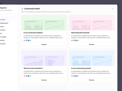 Directory of Community Monitoring Dashboards Templates cards dashboard dialog directory figma modal monitoring preview product design reports saas skeletons templates ui ui design ui ux web