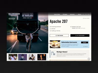 HALLENSTADION / event page design event footer interaction interactive design options packages popup scroll toggle ui webdesign website