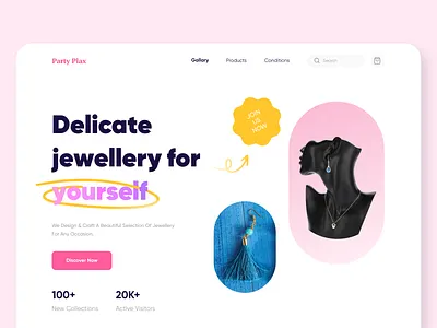 Party Plax || A Jewellery Shop beauty website care website creative ui dailyui design home screen homepage illustration jewellery shop jewellery website landingpage popular design popular shot todays tranding tranding ui uiux design ux women beauty