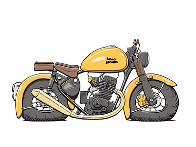 MotoGen #3755 cartoon fat flat illustration motorbike motorcycle nft yellow