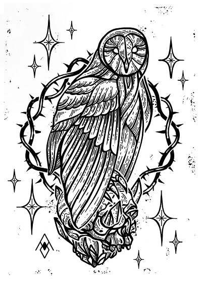 Etching inspired technique illustration owl bandmerch