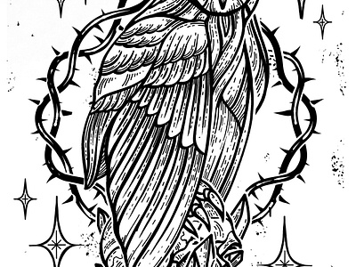 Etching inspired technique illustration owl bandmerch