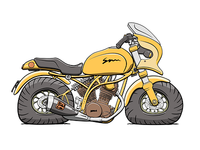 MotoGen #9984 (custom GS 650) cartoon fat flat gs650 illustration motorbike motorcycle nft suzuki yellow