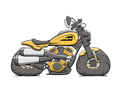 MotoGen #7717 (HD Sportster) cartoon davidson fat flat harley illustration motorbike motorcycle nft sportster yellow