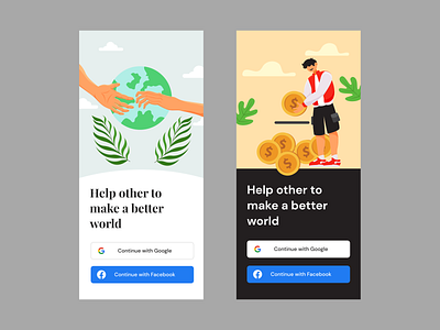 Charity Mobile App Welcome Screen UI Design Exploration charity charity mobile app charity ui ux design design illustration mhala mobile app ui design ui ui design ui ux design vector welcome screen