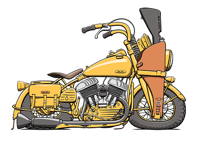 MotoGen #6502 (the Liberator) 1942 cartoon davidson fat flat harley illustration liberator motorbike motorcycle nft wla yellow