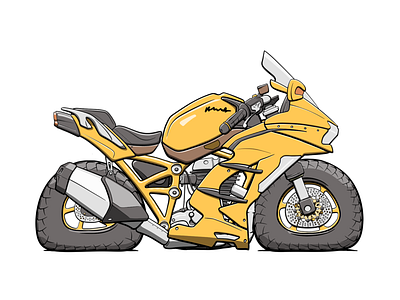 MotoGen #3052 (the racer) cartoon fat flat illustration kawasaki motorbike motorcycle nft ninja racer sport yellow