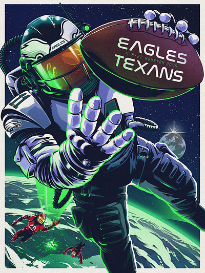 Eagles vs. Texans astronaut eagles earth football houston illustration nasa nfl philadelphia poster scifi space sports texans