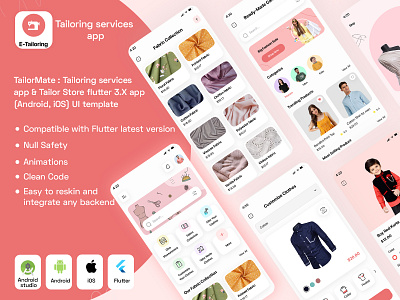 TailorMate : Tailoring services app & Tailor Store Flutter alter cloth branding customize cloths ui fabrics ui fashion design fashionapp flutter flutterui readymade tailoring sewing sewing machine silksales tailor tailor management system tailoring tailoringapp ui ui design