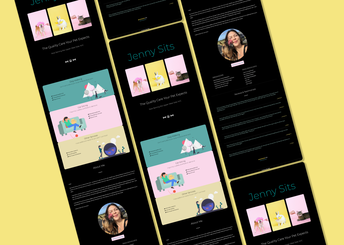 Jenny Sits | A website project for a pet care professional in NY branding bright bunny cat client project css design dog dogwalking html js pet sitting service ui ux web design web development website