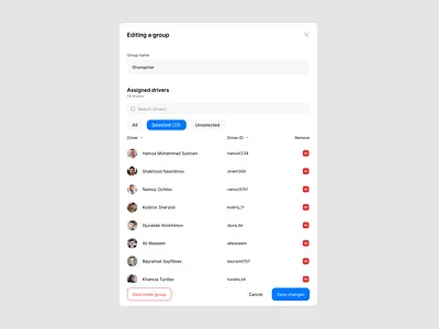Editing drivers' group fleet product design ui ux