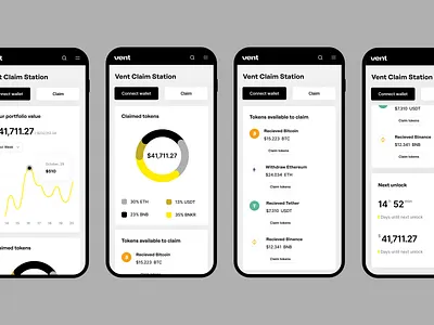 Vent App – Claim Station Mobile bazen agency bitcoin blockchain crowdfunding crowdfunding platform crypto crypto app crypto wallet defi design system eth finance financial management fintech grid uiux vent website design