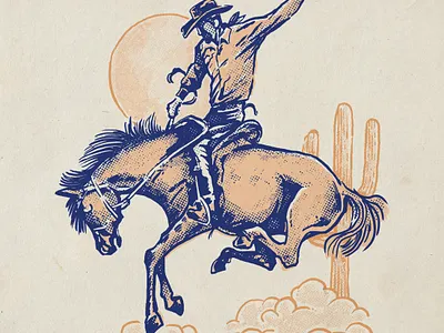 Vintage Cowboy Illustration classic cowboy horse illustration logo retro rodeo vin vintage western