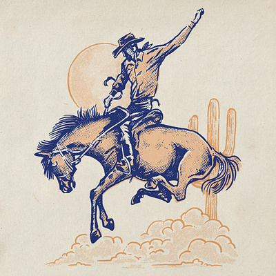Vintage Cowboy Illustration classic cowboy horse illustration logo retro rodeo vin vintage western