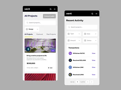Vent Mobile App – Interactions about us bazen agency bitcoin blockchain crowd crypto crypto app crypto projects crypto wallet crypto website cryptocurrency defi finance fintech landing page landing page desgin mobile design responsive website uiux vent