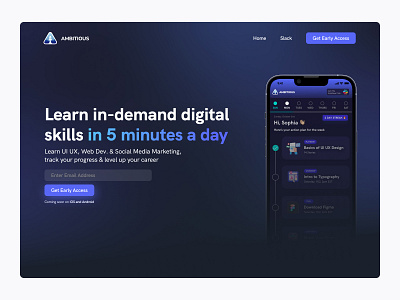 Ambitious App Landing Page Refresh ambitious app e learning education educational app mobile design ui design uiux design visual design