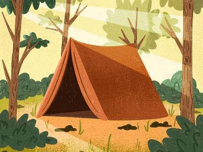 Let’s go camping 🏕 camping design house plants illustration outdoors sunset tent trees woods