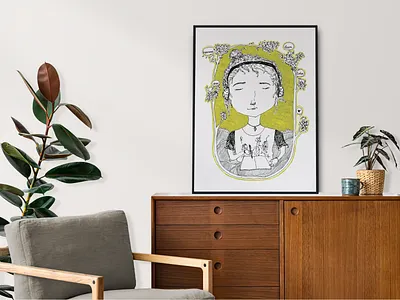 Mini Me Poster Mockup autoportrait drawing gold illustration poster stickermule