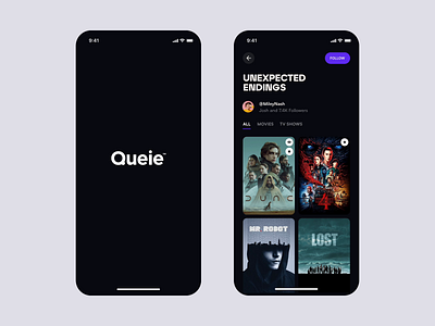 Queie animation collections dark dark mode design discover movies protopie shows strv strvcom ui ux watch