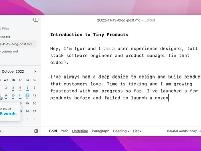 Daily Write App desktop app habit mac mac app macos ui ux writer