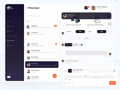 Ecommerce control panel. Messenger. e commerce messenger minimal product ui web