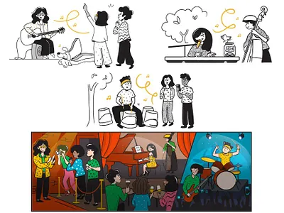 Notion-style explainer graphics adobe illustrator atist colorful custom custom icons for apps design doodle explainer graphics flat hand draw illustration line notion style saas illustration vector