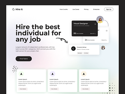 Hire It- Landing Page best shot colors design developers freelance hire landing page landingpage design projects ui ux web website