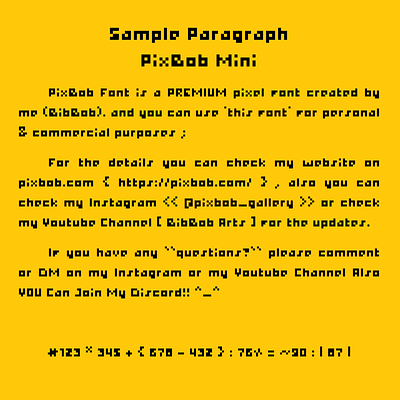 PixBob Mini - Premium Pixel Font (Sample Paragraph) 8bit bibbob font fonts free font pixel