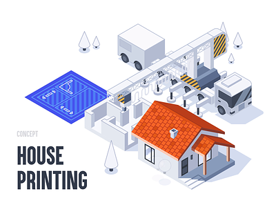 House Printing 3d animation construction explanation house infographic isometric json lottie motion graphics page print printing process scheme svg vector web