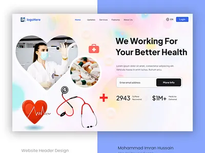 Medical service Landing page header design medical medical website userinterface
