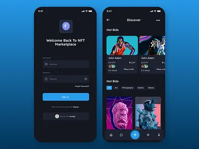 NFT MARKET PLACE APP DESIGN appdesign mobileapp nft ui uiux ux