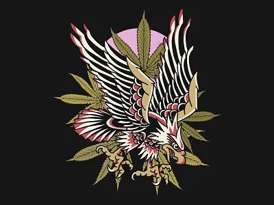 Traditional Tattoo Art cannabis classic design eagle illustration logo retro tattoo traditional tattoo vintage