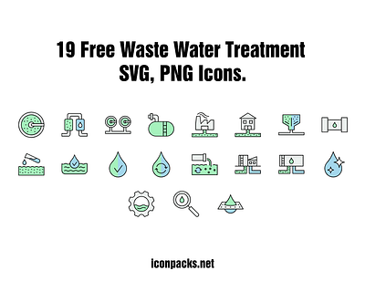 19 Waste Water Treatment SVG, PNG Icons. design free resources freebies icon pack icon set icons plant png icons svg icons vector waste water water treatment