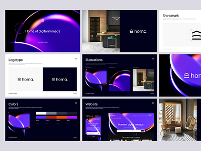 Homa - Brand Guidelines appartments art direction brand guidelines brand identity brand strategy branding design digital nomads freelancers gradient logo logotype product design real estate rent rent appartment rent home ui ux web