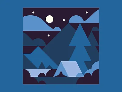 Camping - Night camping clouds dark explore illustration lake landscape minimal moon mountain nature night nighttime outdoors sleep stars tent tree vector water