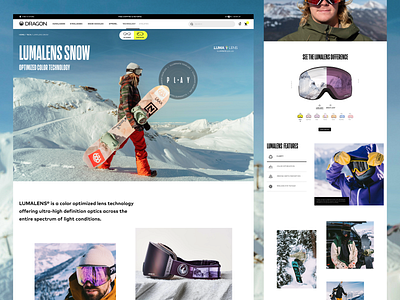 Dragon Alliance Lumalens Goggles clean dragon alliance ecommerce goggles landing page product snow snowboard snowboarding store ui web design website