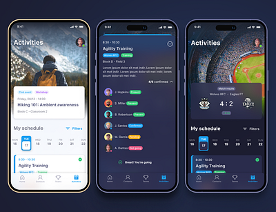 Sports Club Activites activities app app design design mobile design redesign smart solutions sports app ui ui design ux